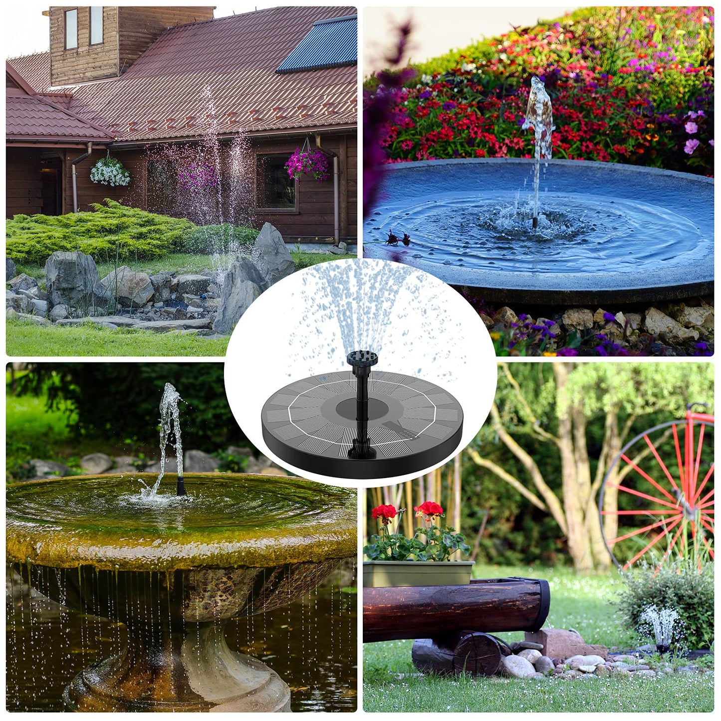 AISITIN 2.5W Solar Bird Bath Fountain, Solar Fountain for Bird Bath with 6 Nozzles, 6.7" Solar Powered Water Fountain for Garden, Ponds, Pool, Fish Tank, Outdoor and Aquarium, 2 Pack