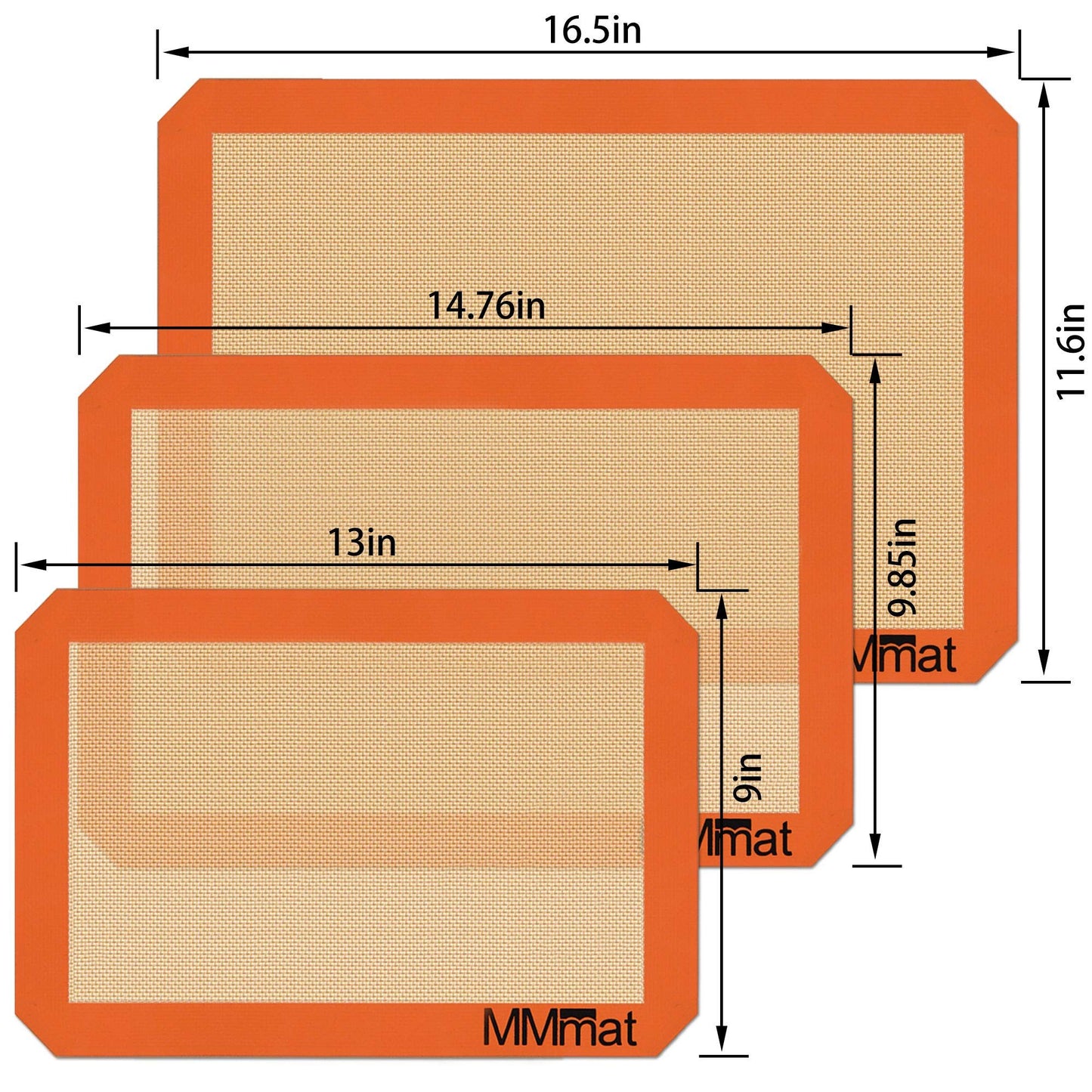 MMmat Silicone Baking Mat - Best German Silicone - Non Slip Silicone Baking Sheet, Non Stick Reusable Silicone Mats for Baking, Oven Liner, Counter Mat - Half + Medium + Quarter Baking Sheets Set