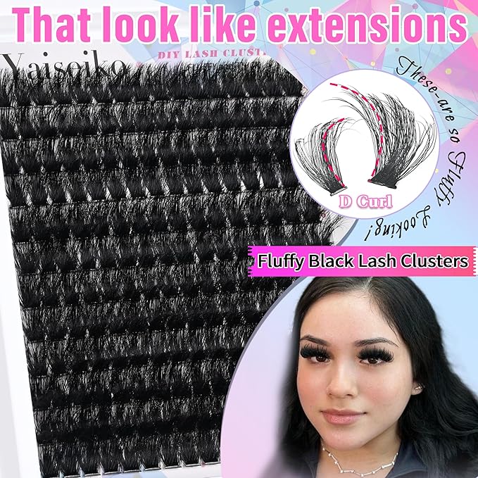Eyelash Clusters 14-22mm Thick Volume Lash Clusters Eyelash Extensions 200D Individual Lashes Clusters 192pcs DIY D Curl Wispy Plant Fibers Lashes Clusters, by Yaiseiko