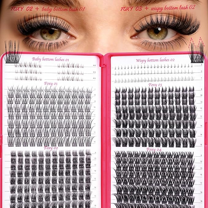 Foxy Beauty Natural Lash Clusters - Wispy & Fluffy Lash Clusters WideSpan Eyelash Clusters Lash Extension with FREE Bonus Lower Lashes
