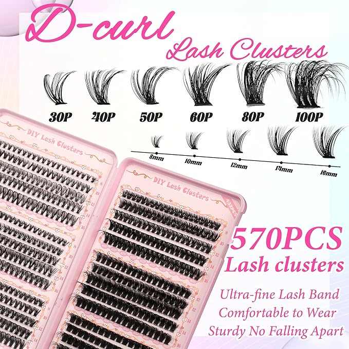 DIY Lash Clusters Kit Volume Lash Clusters Thick Eyelash Extension Kit Individual Lashes Thin Band Lashes Clusters Lash Bond and Seal Lash Tweezers