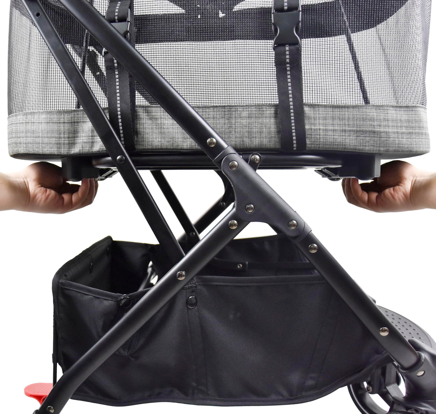 ROODO 2026 Upgraded Version 3-in-1 Dog Cat Stroller with Detachable Carrier Folding Lightweight Portable Travel Pet Gear All-Terrain Puppy Doggie Kitty Bunny Stroller for 35 lbs(Grey Lattice)