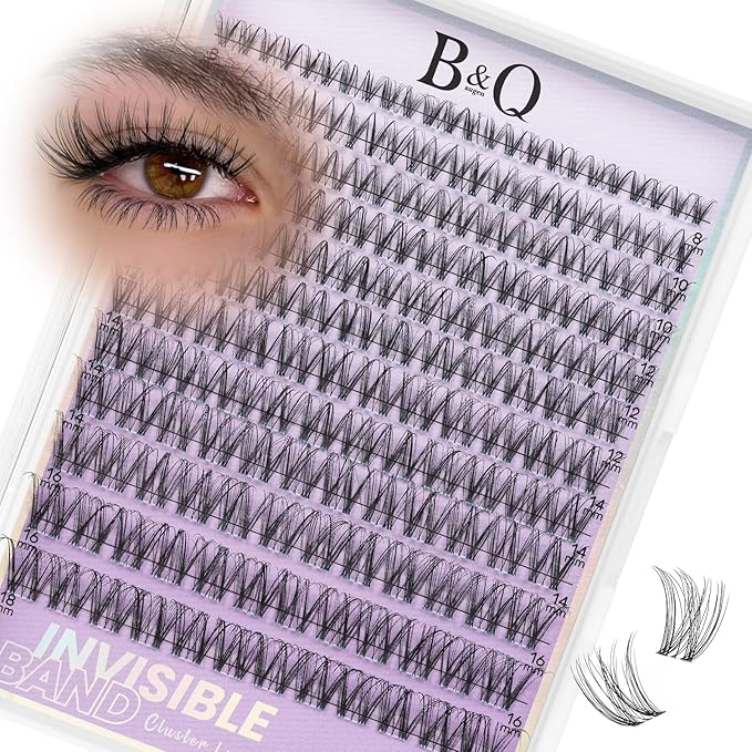 B&Q Venus Lash Clusters Invisible Band False Eyelashes Clusters Natural Cluster Eyelash Extensions Comfortable Individual Lashes Extension DIY Soft Eyelash Clusters （Venus-MIX8-18mm）