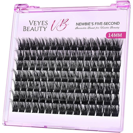 VEYESBEAUTY Lash Clusters Fluffy Individual Lash Extensions Xtreme 3D Layered Volume Eyelashes Thin & Invisible Band Wispy Faux Mink Lash Newbie's Five-Second Length 14mm