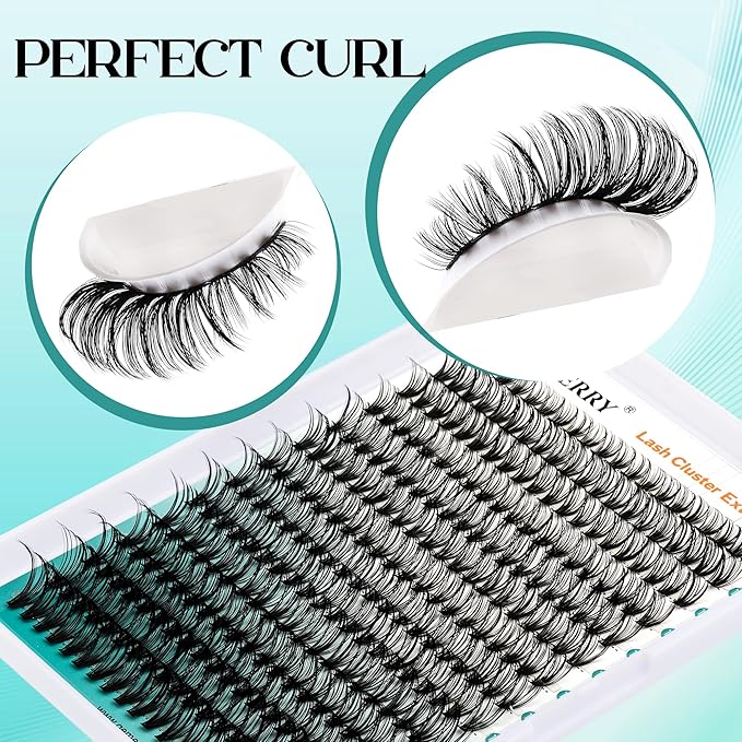 GEMERRY Fluffy Lash Extension Kit Thick Lash Clusters Kit Eyelash Clusters 280Pcs D Curl Eyelash Extension Kit With Lash Bond and Seal, Lash Tweezers, DIY Lash Extension(60P+80P-10-18mm)