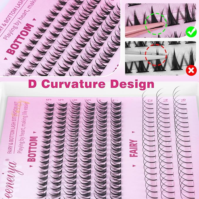 Geeneiya Fairy and Bottom Lash Clusters, Stack with Venus/Flora/Mermaid Eyelash Clusters, Wispy Cluster Eyelash Extension Effect DIY at Home, Waterproof Lashes (Not Kit)