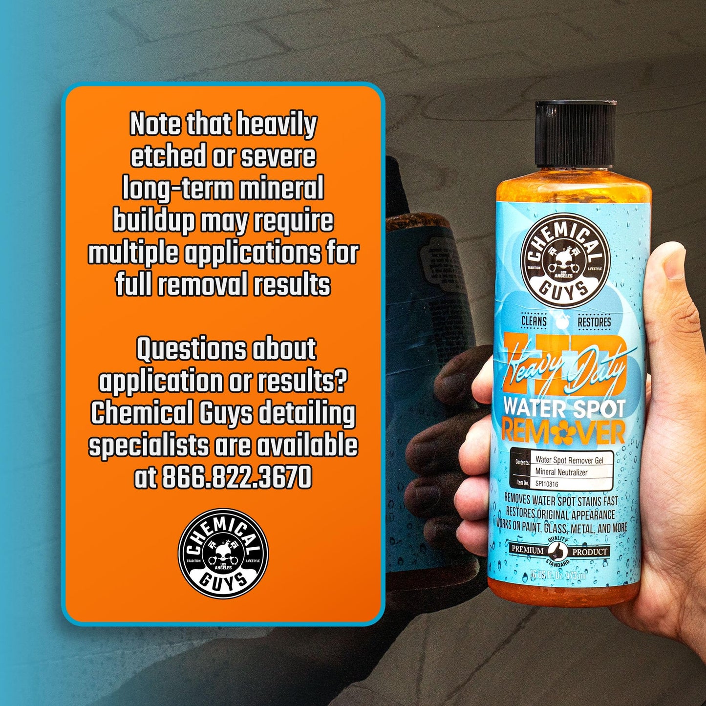 Chemical Guys Heavy Duty Water Spot Remover Gel for Paint, Glass, and Metal - Mineral and Water Spot Remover for Cars, Trucks, Motorcycles, RVs & More - 16 oz