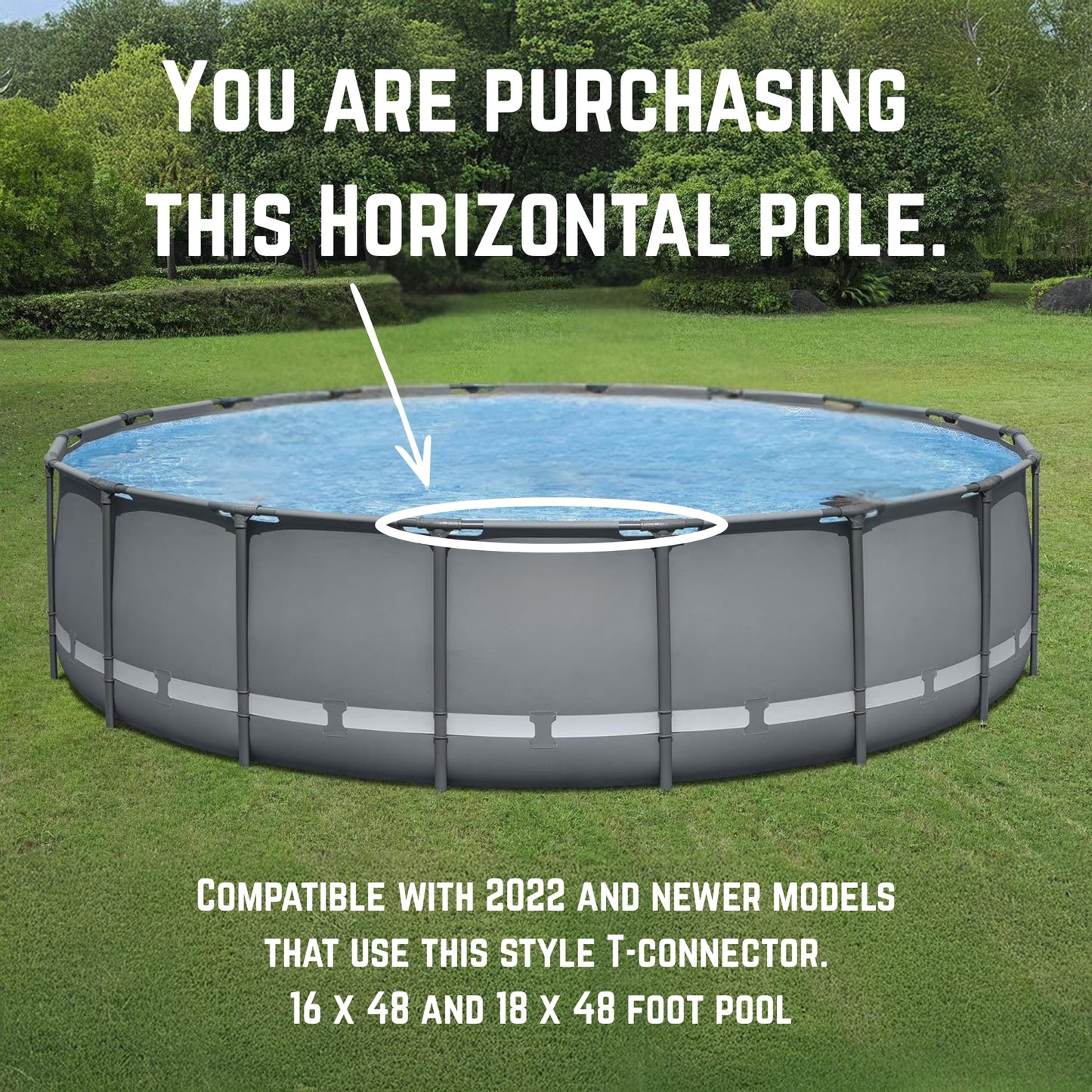 Replacement Horizontal Pool Leg, Pole & Frame Support Bar Gray Oval Compatible with Bestway & Coleman Power Steel 18ft x 48in and 16ft x 48in Above Ground Swimming Pools (Fits 2022+ Models)
