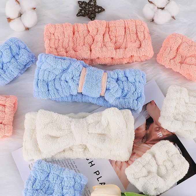 9 Pcs Spa Headband for Washing Face,Skincare Headband and Wristband Set,Women Teen Girls Facial Hairbands for Washing Face, Makeup, Sports, Yoga (apricot + blue + orange pink)