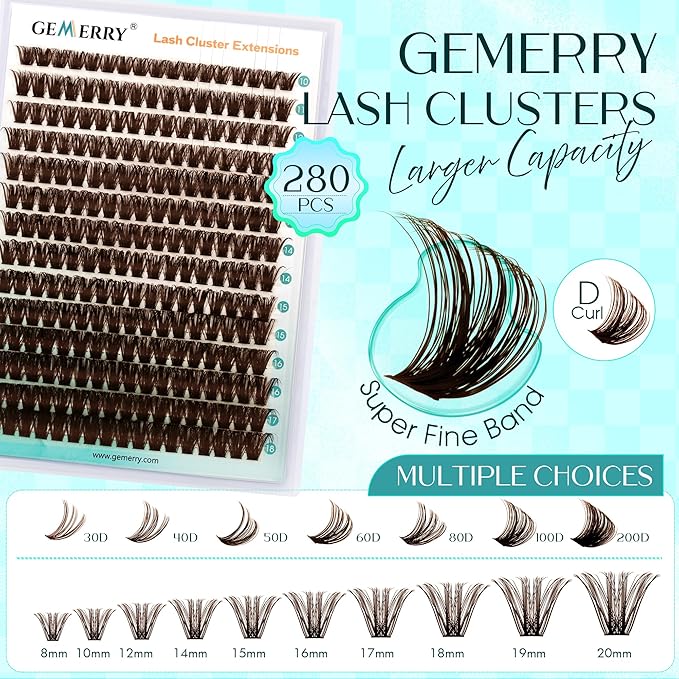 Brown Lash Clusters 280PCS Eyelash Clusters Natural Looking Individual Lash Extenison Fluffy Cluster Lashes DIY Lashes at Home by GEMERRY（80P-10-18mm-Brown)