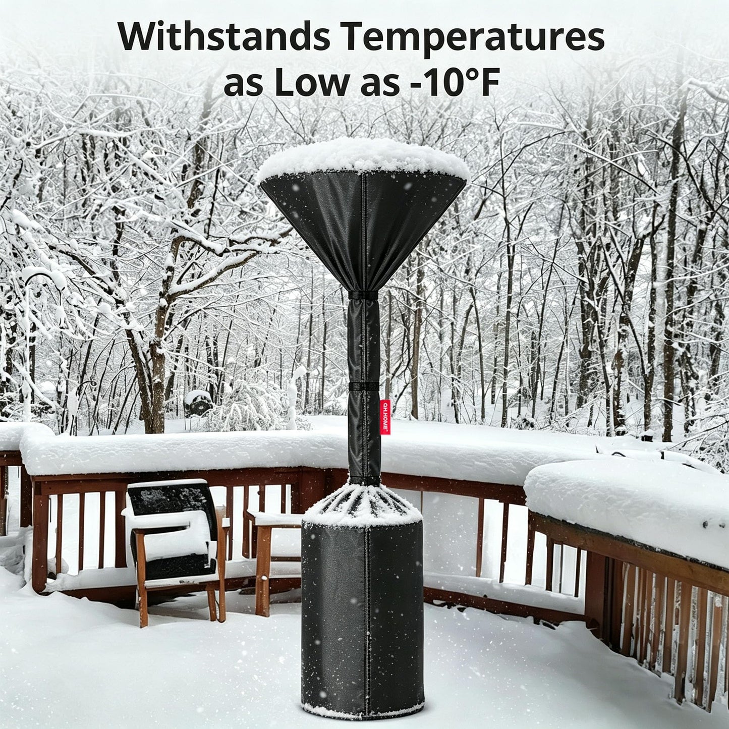 QH.HOME Patio Heater Covers, [2026 Upgraded Tear-Resistant Fabric] Waterproof with Robust Zipper,Dustproof/Wind/Sunlight/Snow-Resistant, (89"H x 33"D x 19"B ,Black)
