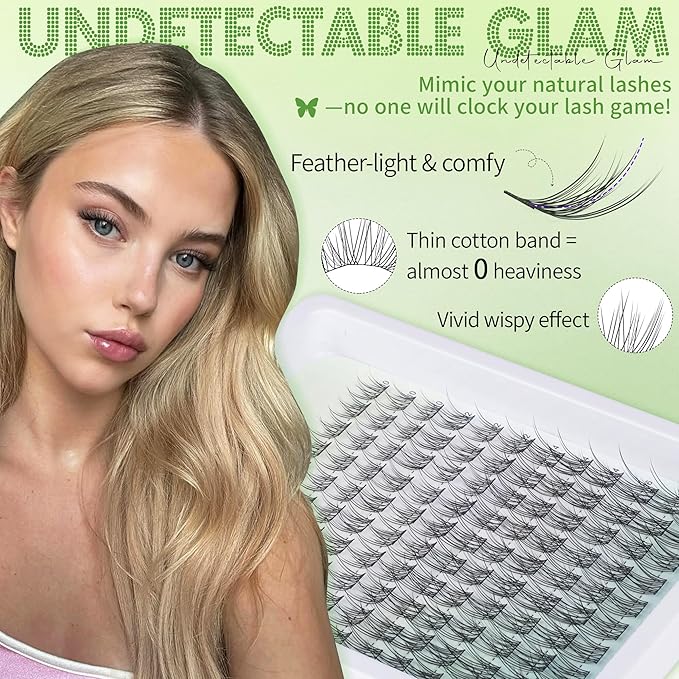 Natural Lash Clusters Kit Wispy Eyelash Clusters 10-16MM DIY Lash Extension Kit Natural Look C-Curly Individual Lashes Cluster Eyelash Extension Kit with Lash Bond & Seal & Tweezers by WTVANE