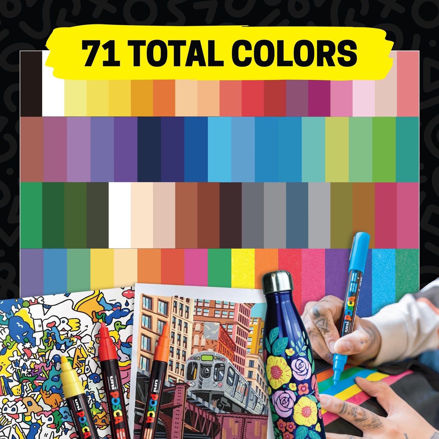 posca Paint Markers, 3M Fine Point Acrylic Paint Pens with Reversible Tips, Art Supplies For Gifts, Decorations, Fabric, Metal, Glass, Wood and Canvas, Set of 24