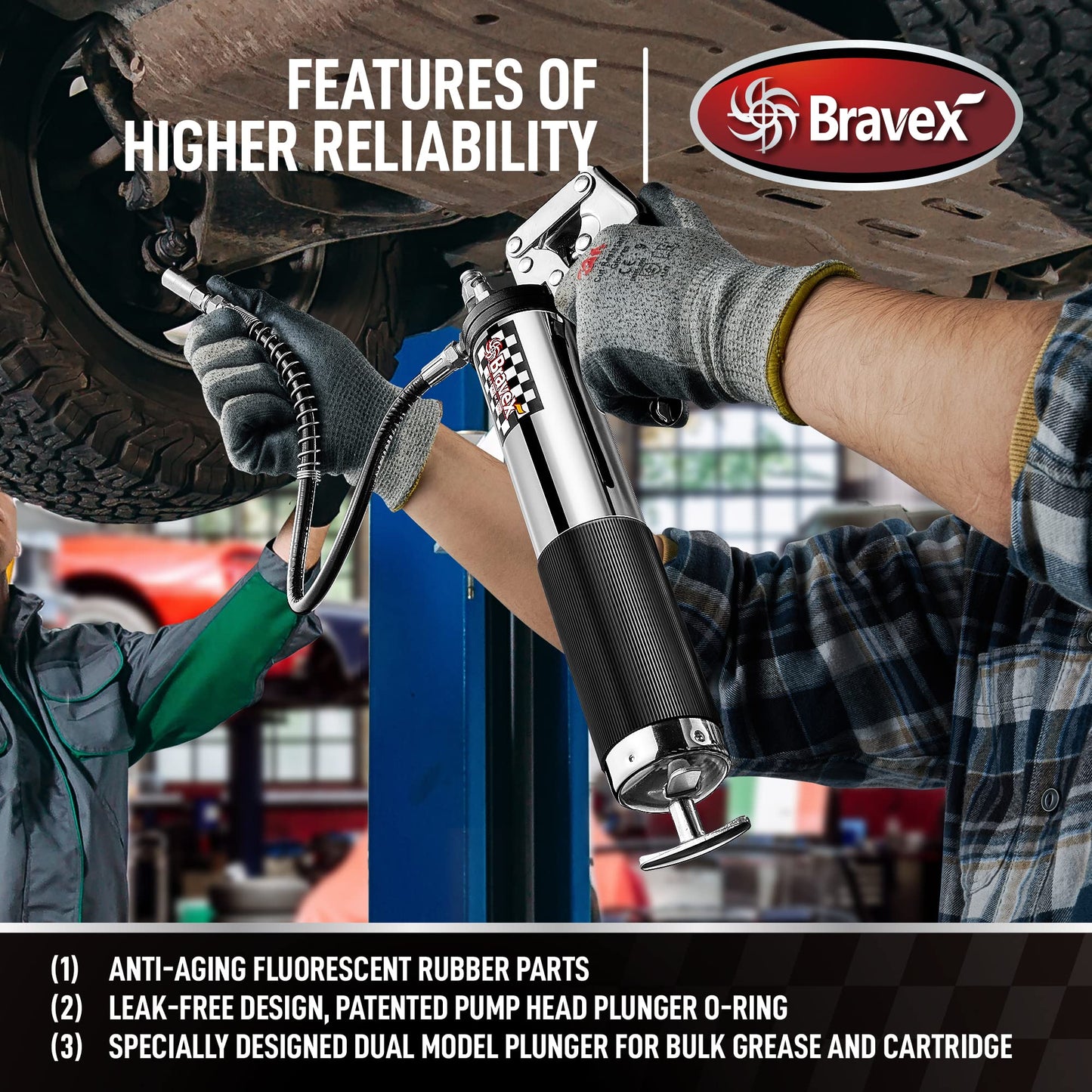 Bravex Heavy Duty Professional Pistol Grip Grease Gun 6000 PSI - 18 inch Flex Hose …