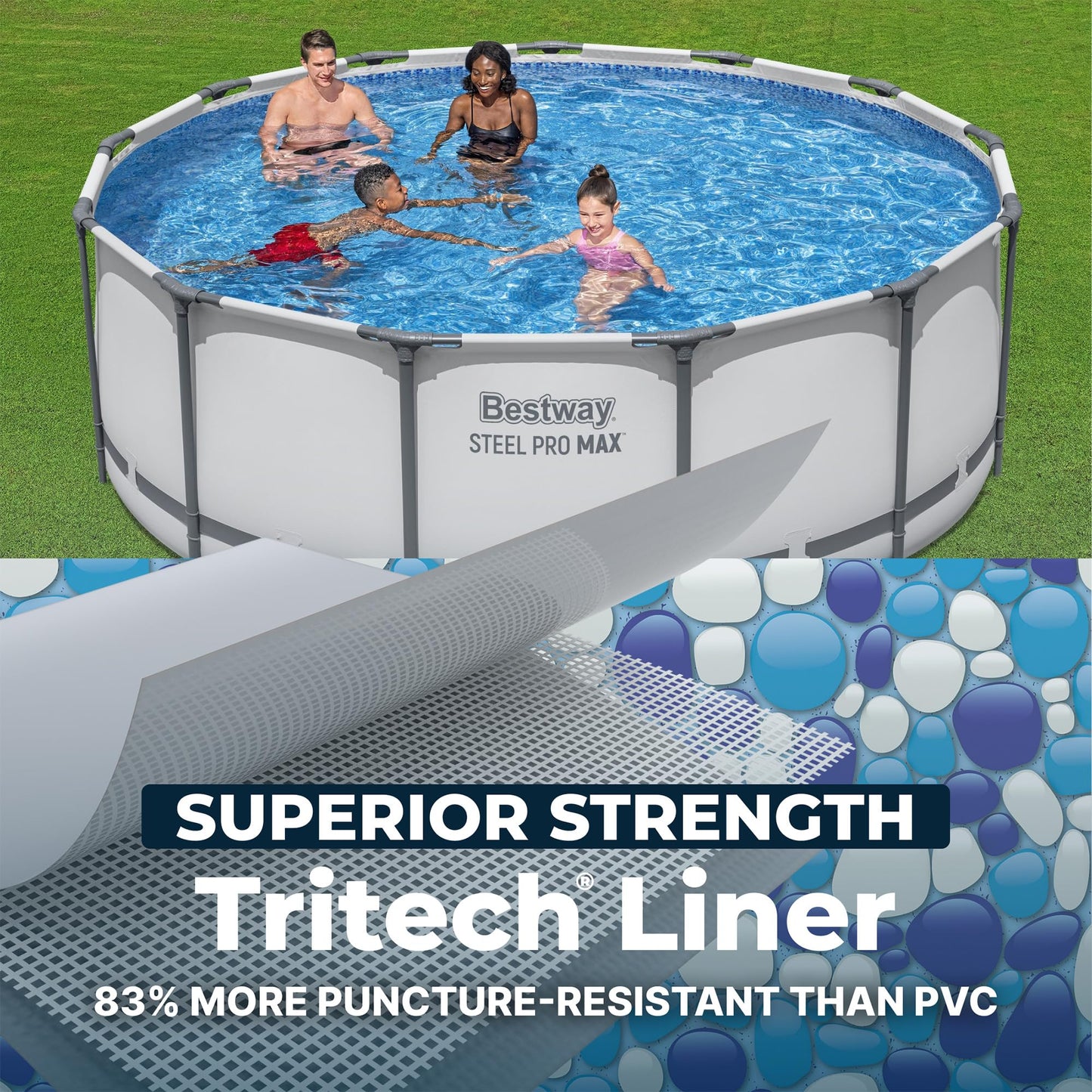 Bestway Steel Pro MAX 13' x 48" Above Ground Pool, Round Metal Frame Outdoor Swimming Pool Set with Filter Pump, Ladder, and Cover, Gray
