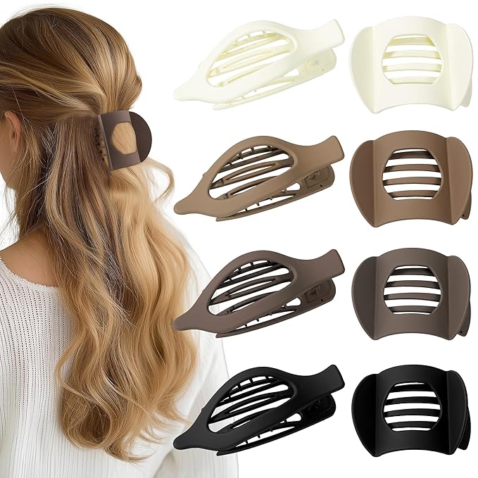 8 Pack Flat Hair Clips for Women, Matte Flat Claw Clips for Thick & Thin Hair No-Slip Strong Hold Hair Barrettes, French Duckbill Styling Accessories for Women