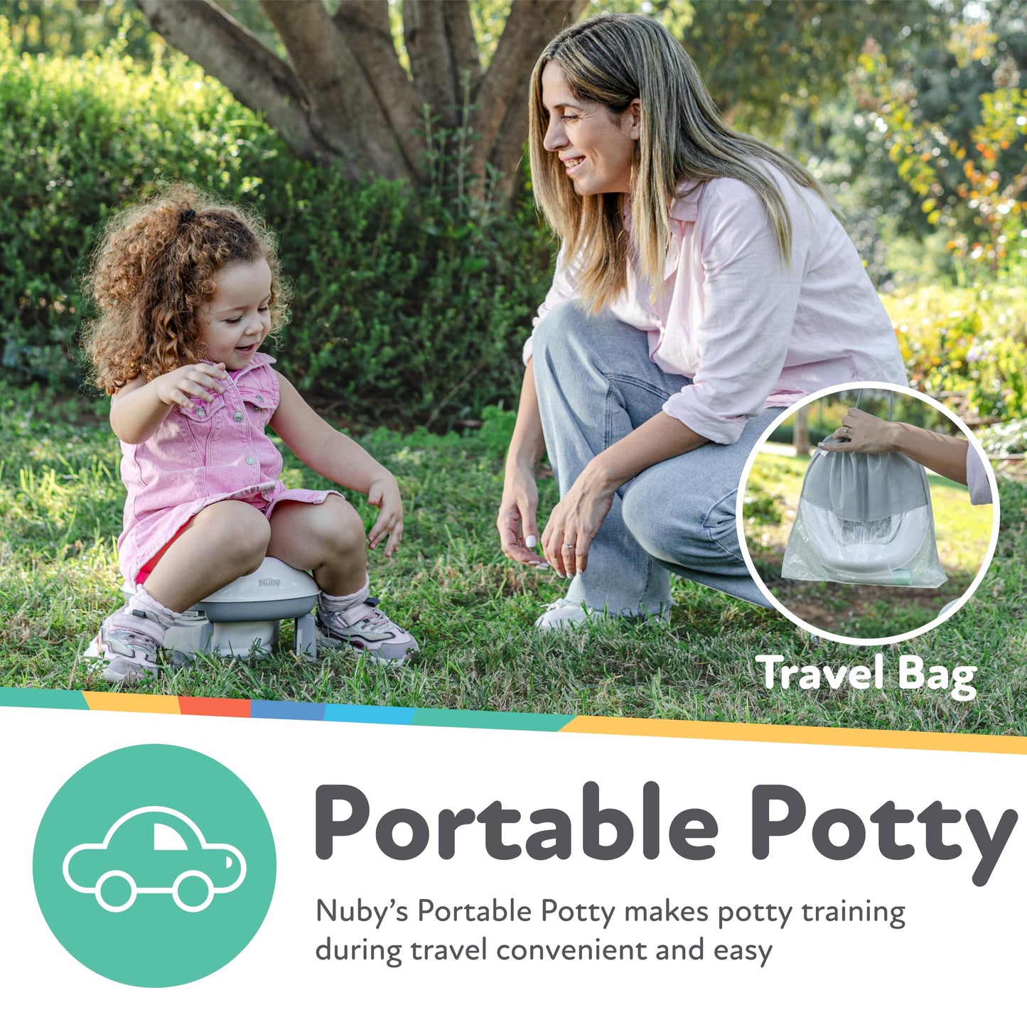 Nuby On-The-Go Portable Potty Seat - Travel Toilet Seat for Boys and Girls 18+ Months - Includes Storage Bag and Disposable Potty Liners - Toddler Travel Essentials - Toddler Potty Training Toilet