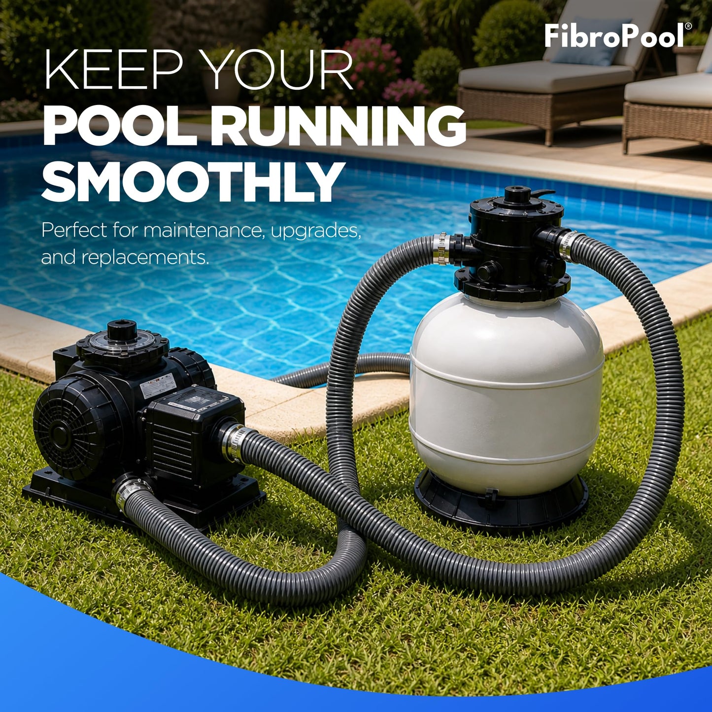 FibroPool Universal Pool Hose Install Kit - Fits 1.5 in Connections - 6 ft - Plastic & Alloy Steel