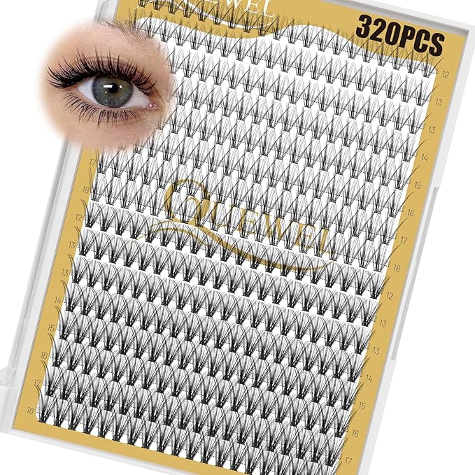 QUEWEL Lash Clusters 320Pcs Cluster Lashes 20D+30D C Curl Lash Cluster Eyelash Extensions Mix12-18mm Individual Eyelashes Clusters Wispy Lash Clusters Thin Band Soft to Use at Home(20D+30D C Mix12-18)