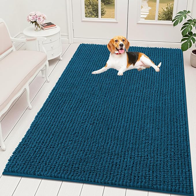 OLANLY Dog Door Mat for Muddy Paws 70x46, Ultra Absorbent Chenille Mud Doormat, Non-Slip Washable and Dirt Trapping Doormat for Indoor Entryway, Quick-Dry Indoor Pet Bed Mats for Dogs, Atlantic Blue