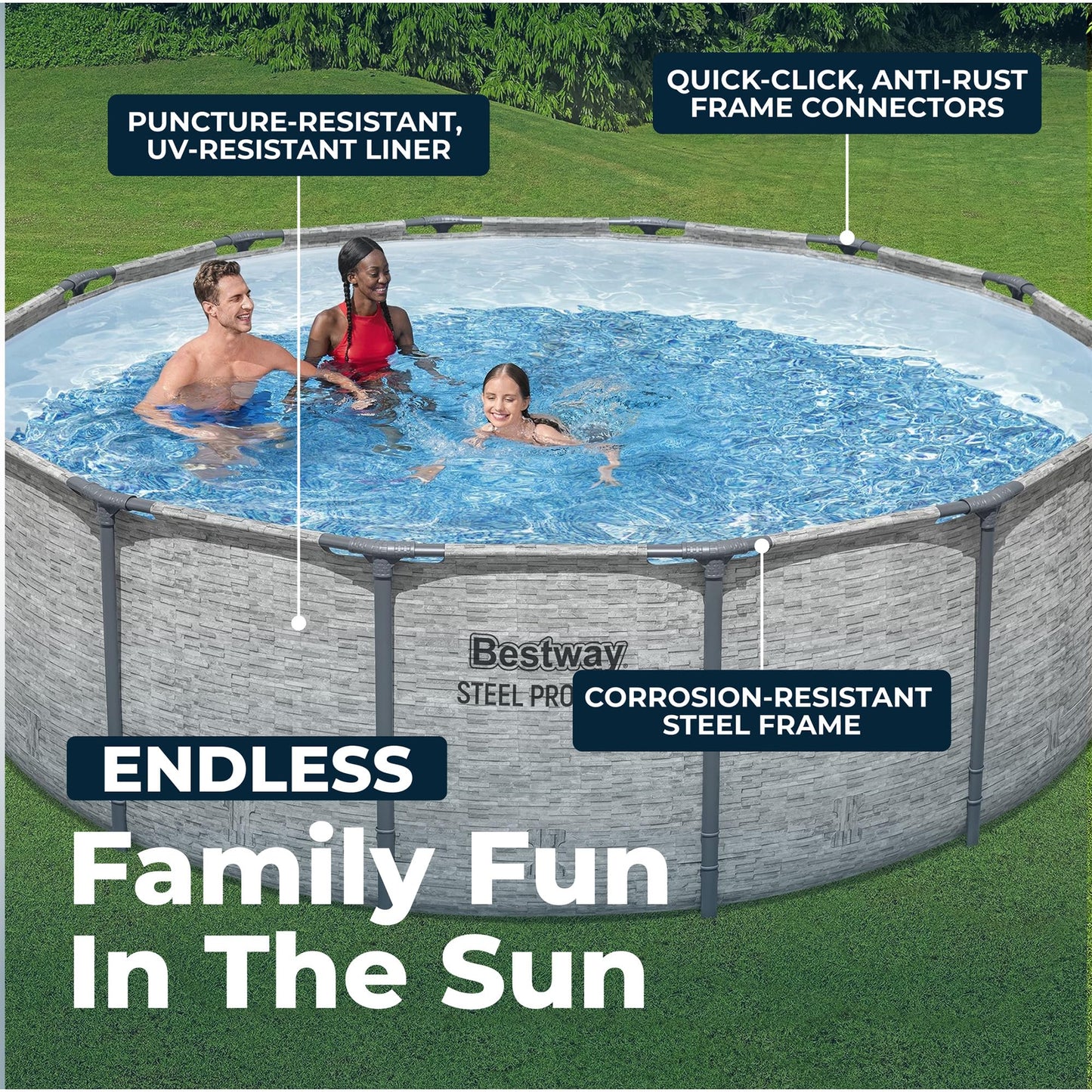 Bestway Steel Pro MAX 14' x 48" Above Ground Pool, Round Metal Frame Outdoor Swimming Pool Set with Filter Pump, Ladder, and Cover, Gray Stone Print