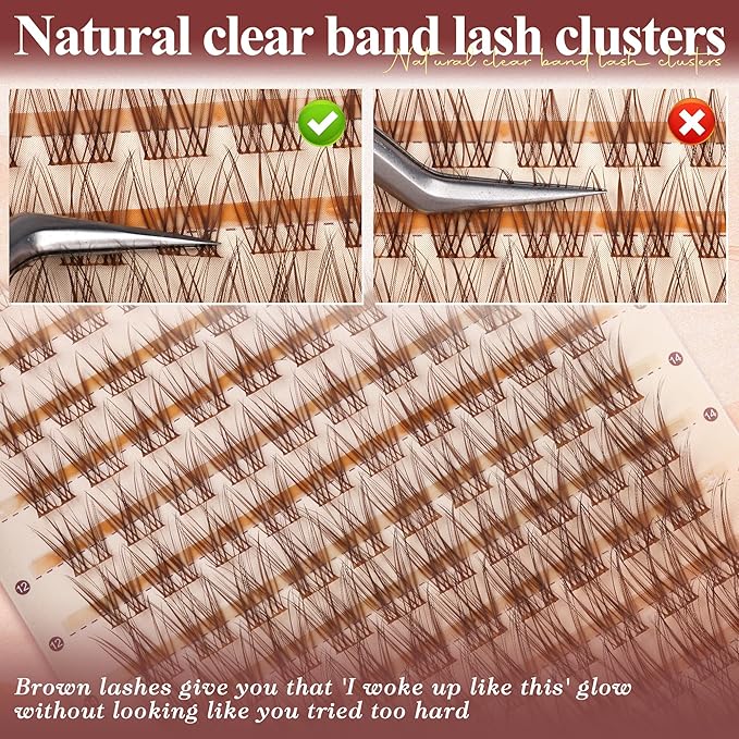 Brown Lash Clusters Natural Invisible Band Eyelash Clusters Wispy Brown Lashes Clusters 8-16mm Cluster Eyelash Extensions Natural Look DIY at Home for Everyday Wear by WTVANE
