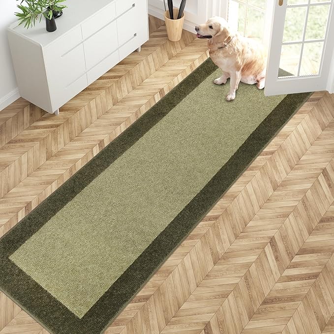 PURRUGS Dirt Trapping Door Mat 24" x 84", Non-Slip Washable Entry Mat, Dog Doormat, Front Door Mat, Super Absorbent Entrance Mat for Muddy Shoes & Paws, Budding Green & Sage Green