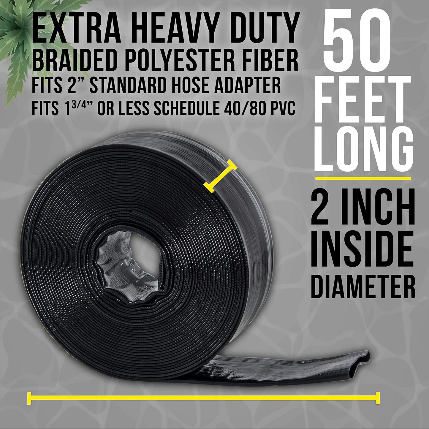 U.S. Pool Supply Pool Backwash Hose 2 Inch Diameter x 50 Feet - Discharge Hose for Pump, Sand Filter & Sump Pump Hoses - Burst Resistant Lay Flat Drainage Hoses for Inground & Above Ground Pools