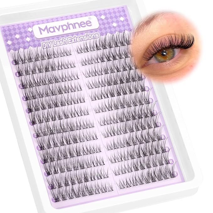 Lash Clusters Natural DIY Lash Extensions C-Curly Cluster Eyelash Extensions Cat Eye Left+Right Cluster Lashes 216 Pcs Wispy Eyelash Clusters for Beginners