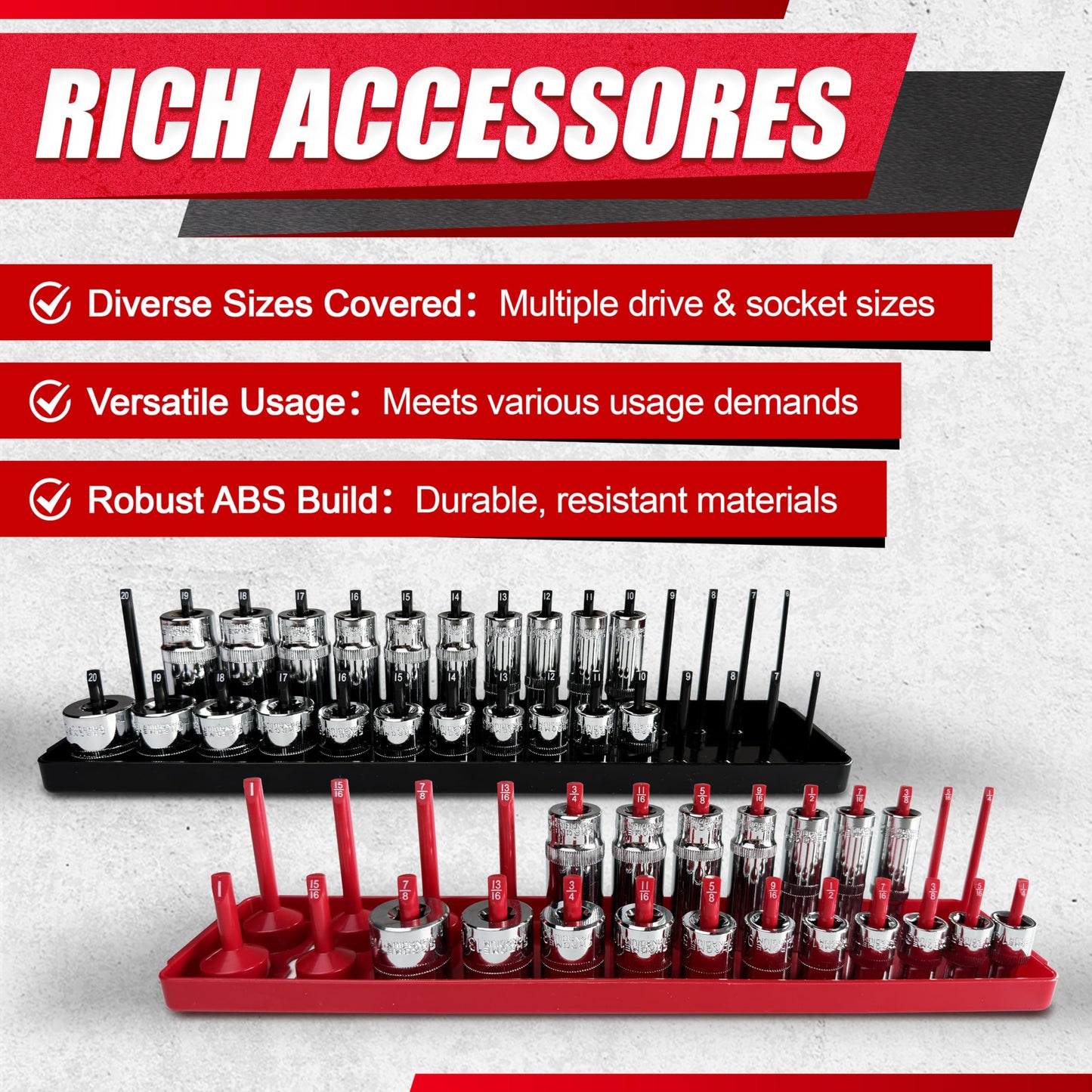 EACELIY 6PCS Socket Organizer Tray Set,1/2", 1/4" and 3/8" SAE & Metric Deep & Shallow Socket Holder Kit, Deep and Shallow Socket Holders for Toolboxes(sockets not included)