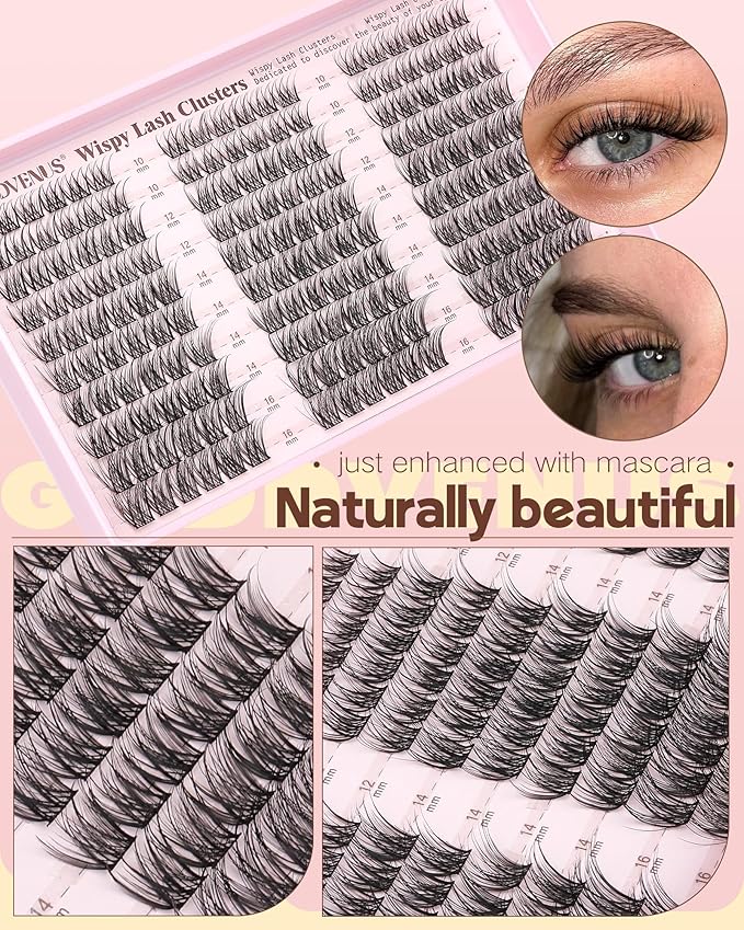 Goddvenus Wispy Lash Clusters Kit Mascara-like Natural Eyelash Clusters Lashes Cluster Eyelash Extensions Kit 10-16mm False Eyelashes Individual Lashes C Curl Lash Extension Kit For DIY