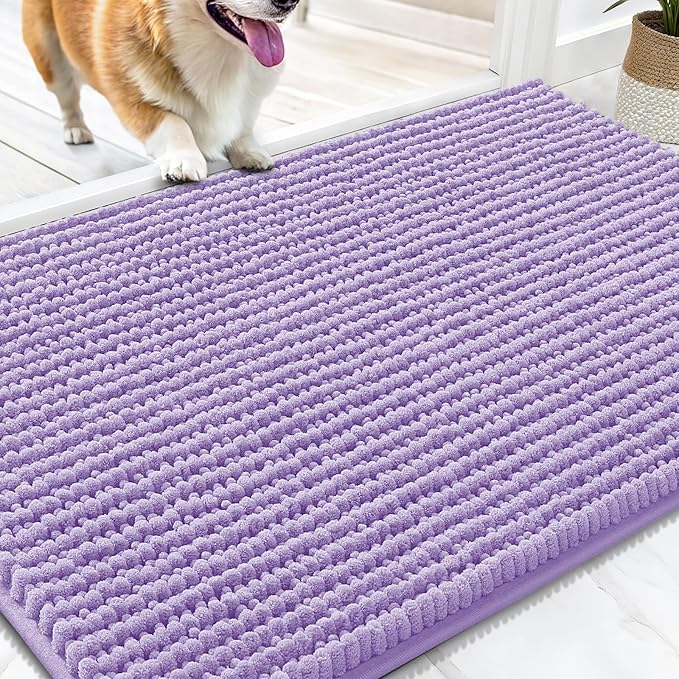 OLANLY Dog Door Mat for Muddy Paws 34x21, Ultra Absorbent Chenille Mud Doormat, Non-Slip Washable and Dirt Trapping Doormat for Indoor Entryway, Quick-Dry Indoor Pet Bed Mats for Dogs, Lavender
