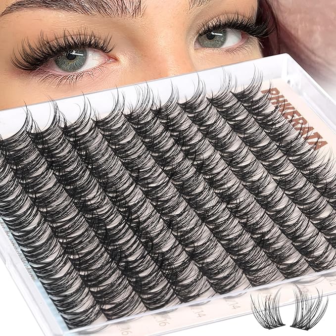 PHKERATA Spider Lash Clusters Natural Eyelash Clusters, Fluffy D Curl Cluster Eyelash Extensions, 12-14-16mm Wispy Individual Lashes with Soft Thin Band