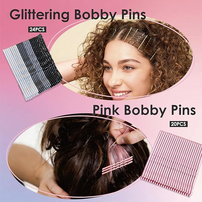 Hair Accessories Kit, Bobby Pins Hair Pins Hair Net Hair Clips and Hair Ties Hair Bands, Hair Kit for Dances Ballet Competition with Hair Accessories Organizer (PINK)