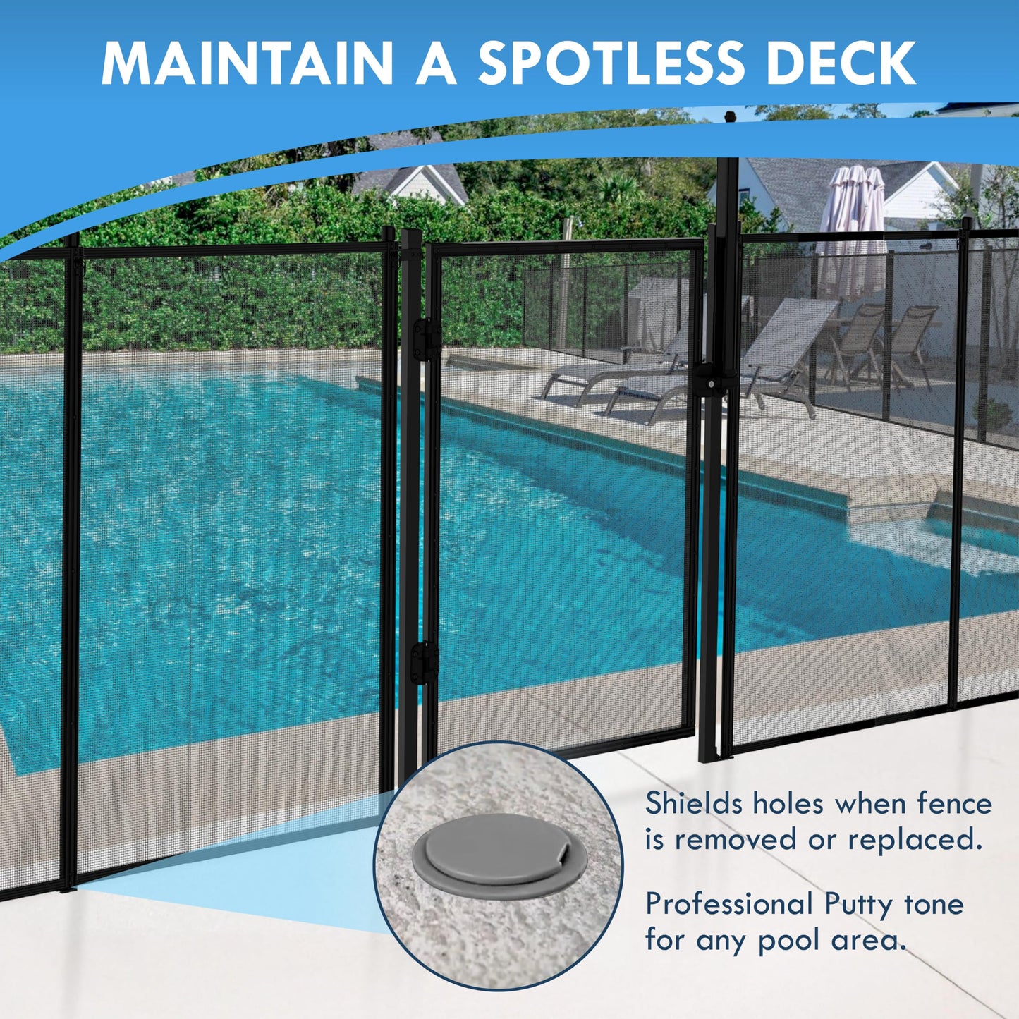 Pool Fence Deck Sleeves & Hole Caps - Putty 6 Pack - 1 Inch Pole Fencing, Inserts with Plugs, Universal Fit for DIY Safety Fence,