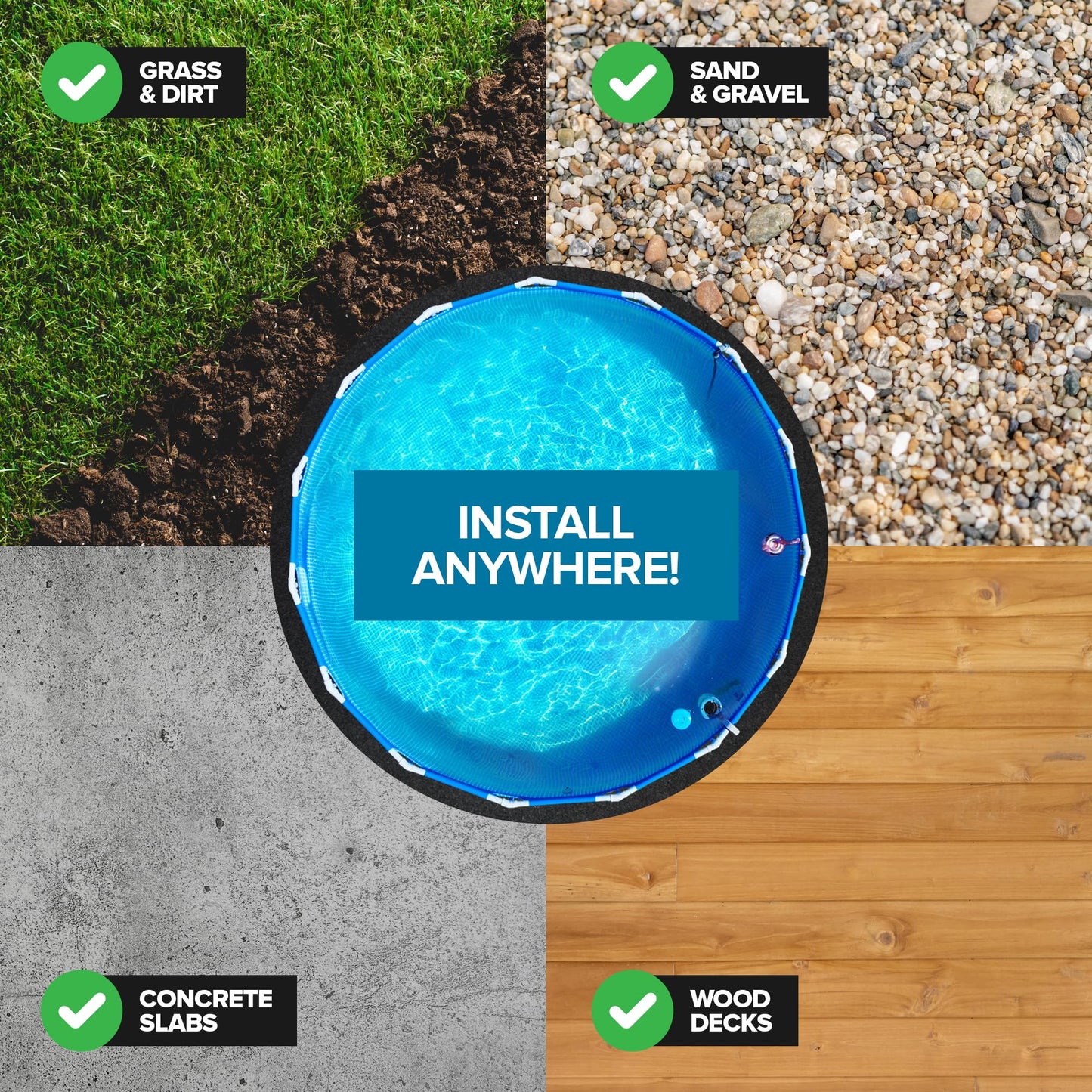Above Ground Pool Liner Pad, 15' Foot Round, Pre-Cut Heavy Duty Outdoor Pool Pads for Above Ground Pools, Black Swimming Pool Liners for Padding and Protection, Thick Pool Mats to Prevent Punctures