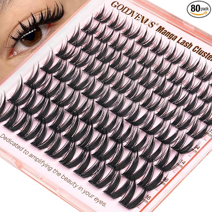 Goddvenus Bunny Manga Lash Clusters, Natural Wispy Cluster Eyelash Extensions, DIY Lash Extension at Home For Dolly Anime Look, Thick Fairy Individual Lashes Clusters