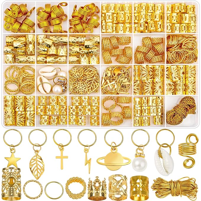 Lucomb 259 Pcs Hair Jewelry, Hair Accessories for Braids Silver Loc Jewelry for Hairs Dreadlocks Braid Jewelrys Hairs Cuffs Clips Dreadlock Accessories for Women's Loc Charms Rings Decoration