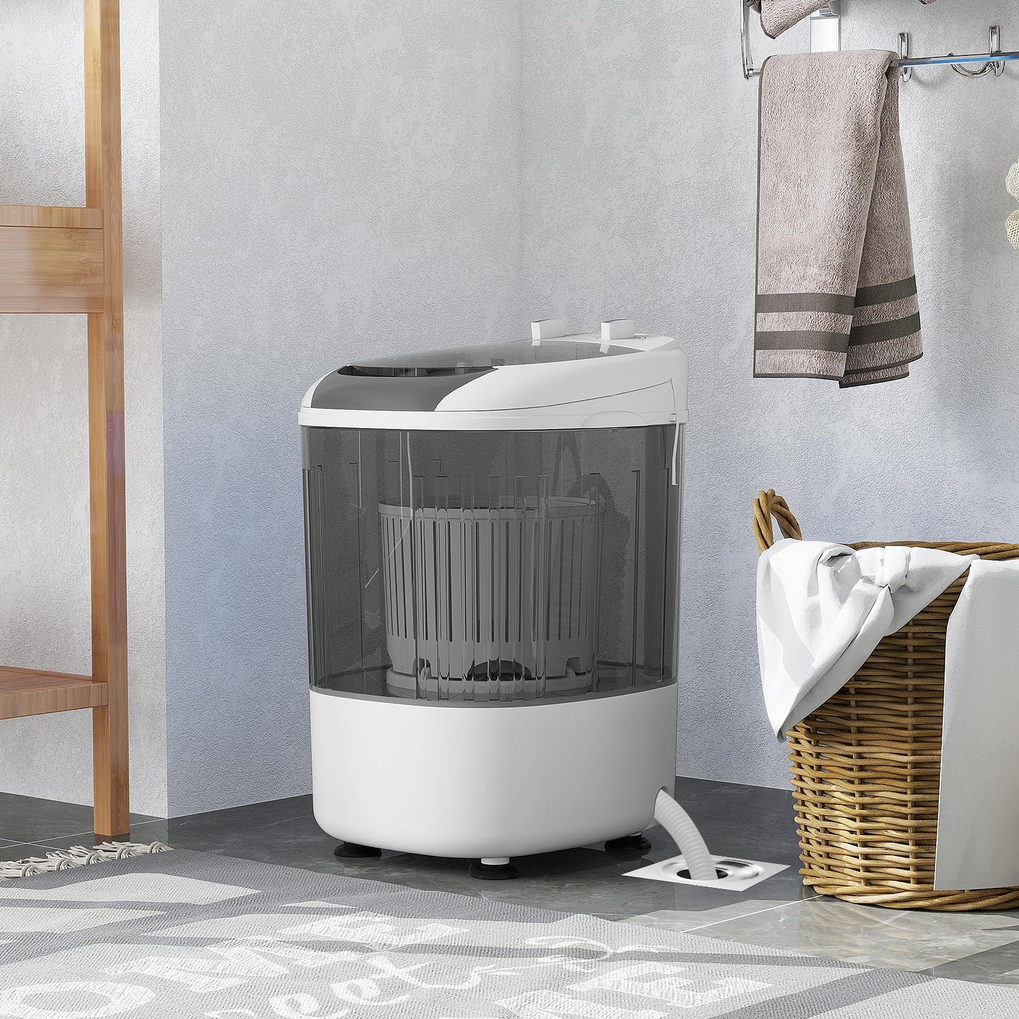 COSTWAY Mini Portable Washing Machine, 5.5 lbs Capacity, Compact Laundry Washer with Spin Tub & Drain Hose, Perfect for Apartment Dorms RV Home (Grey)
