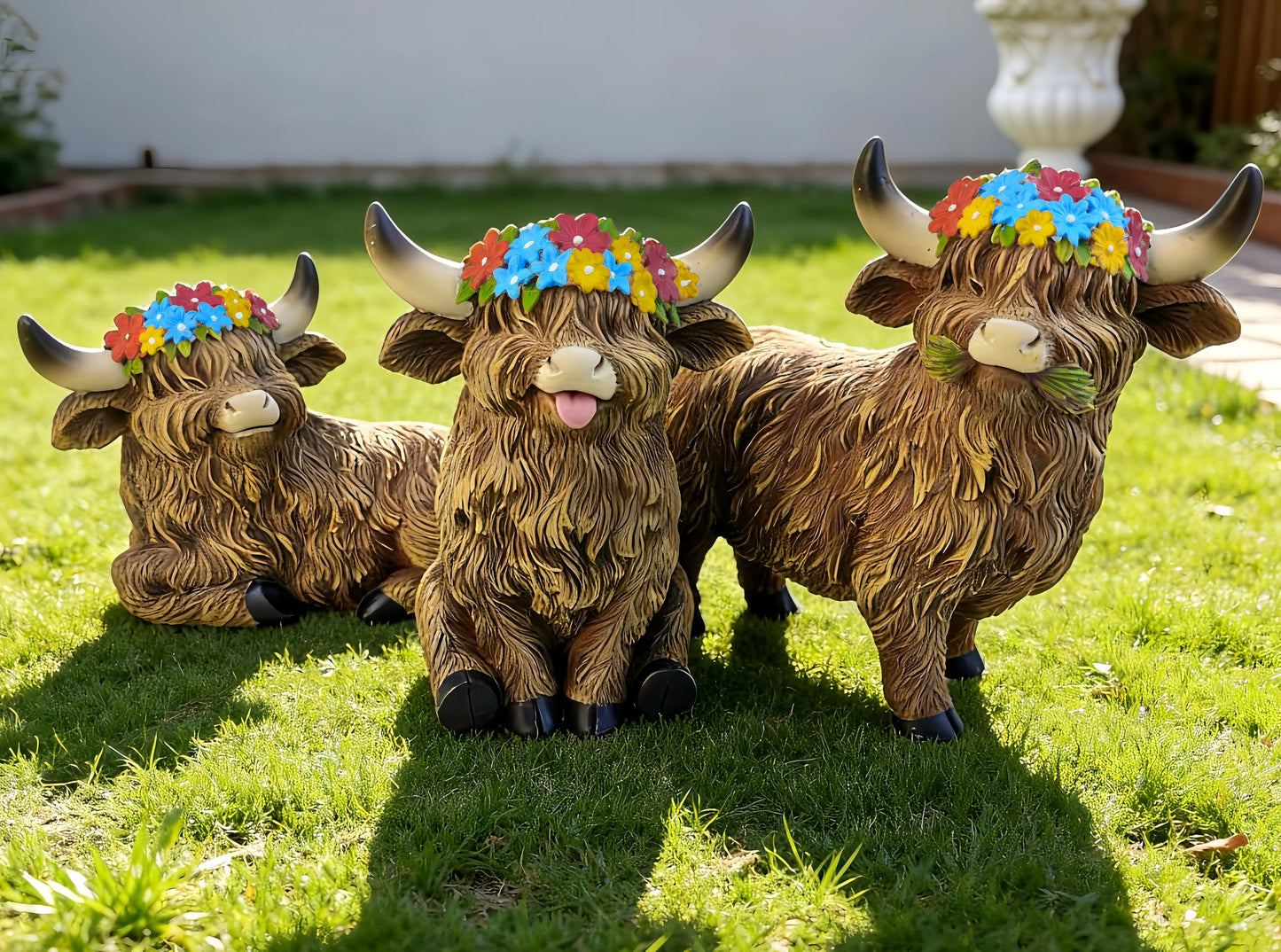 LEGIFO Highland Cow Figurine Set of 3, Funny Art Sculpture for Garden Backyard Patio Lawn Decorations, Outdoor Decor Statue Gift for Women Mom Grandma, Christmas Birthday