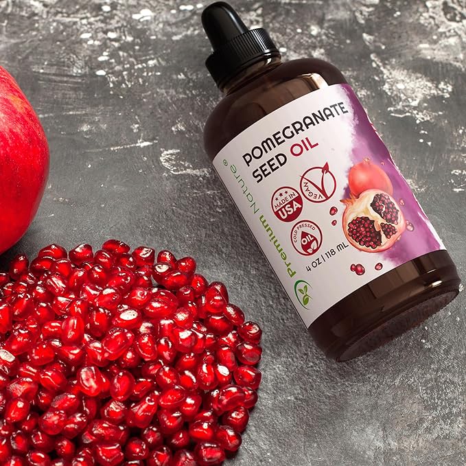 Premium Nature Pomegranate Seed Face Oil. 100% Pure Unrefined Cold Pressed for Essential Oils. Gua Sha Oil. Oil for Hair Skin and Nails 4 oz