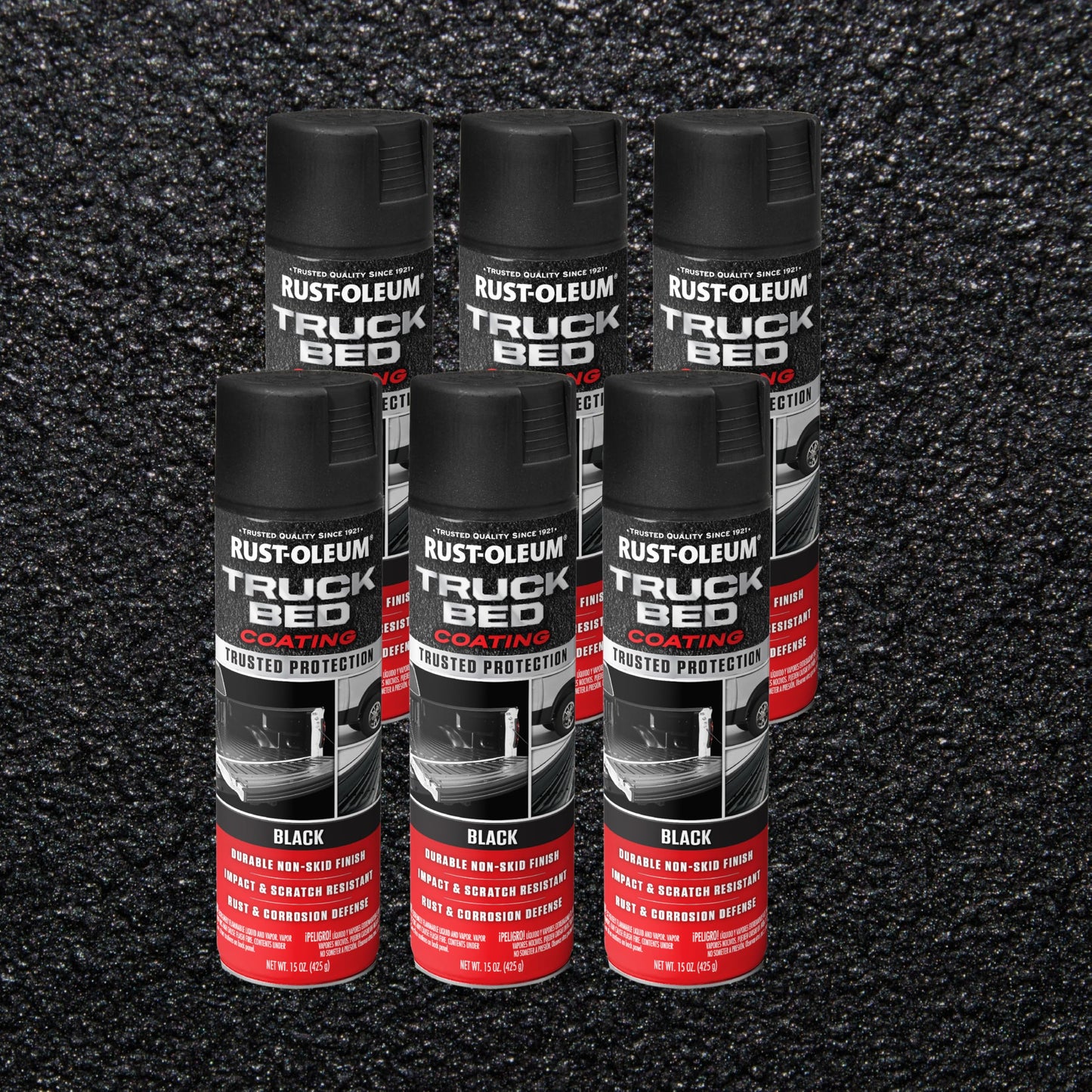 Rust-Oleum 248914-6PK Stops Rust Truck Bed Coating Spray Paint, 15 oz, Black, 6 Pack