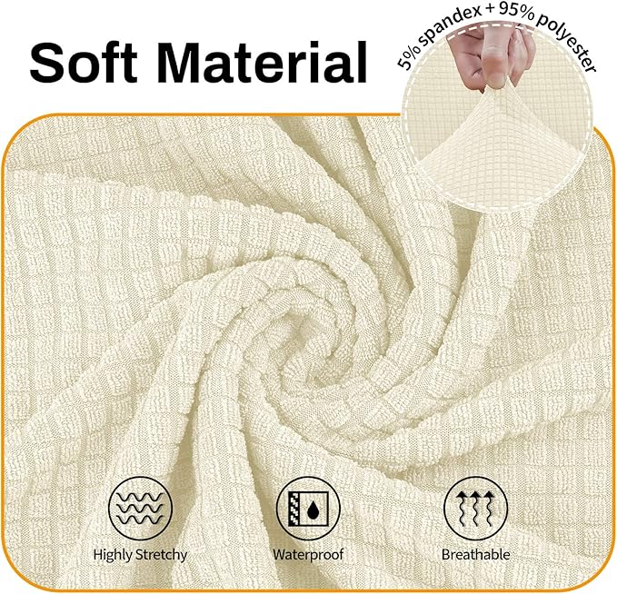 Asnomy Couch Covers for 3 Cushion Couch Stretch Sofa Covers Slipcovers, Pet Protector Furniture Covers for Dogs Cats Spandex Jacquard Fabric Small Checks （Large，Off-White）