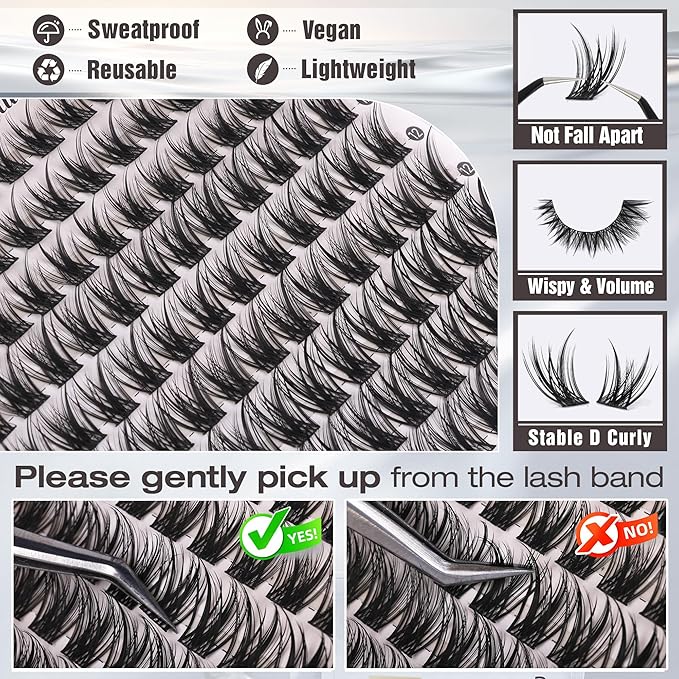 ALICE Lash Clusters Wispy Natural Eyelash Extensions Short 10-14mm Eyelash Clusters Volume Lash Extensions Thin Band DIY Individual Lashes