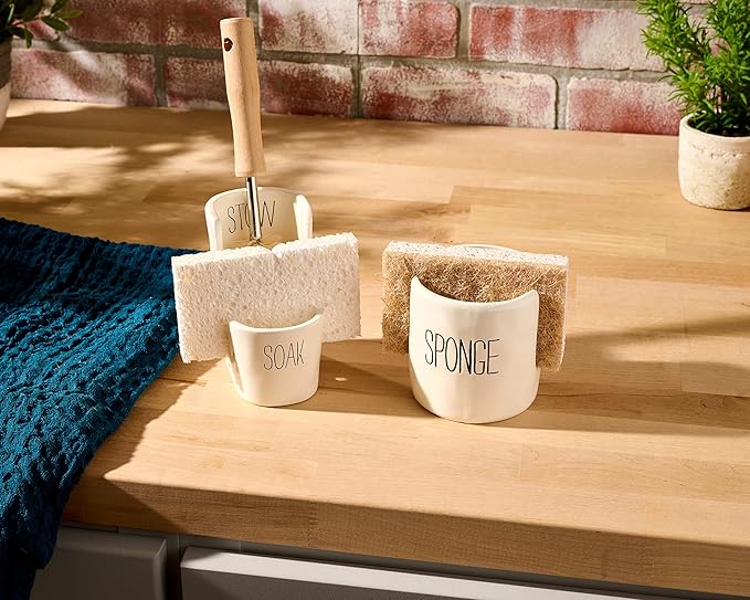 Mud Pie Kitchen Dish Sponge Holder Caddy, Off White