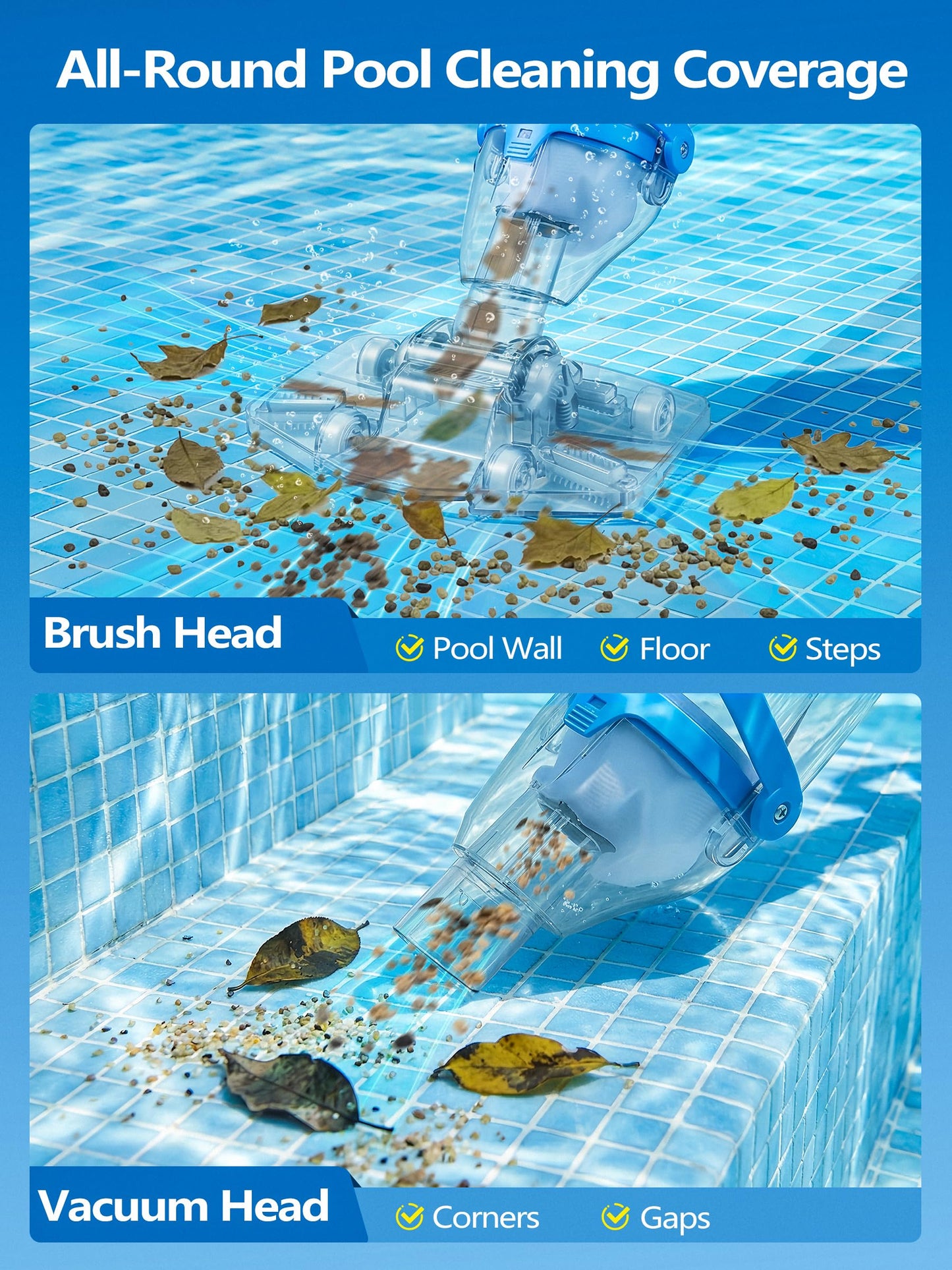 LanOcean 2026 Newly Cordless Pool Vacuum for Inground Pool, Flow Adjustable, Transparent Brush Head–Visible Cleaning, 19 GPM Powerful Suction Handheld Pool Vacuum for Above Ground Pool, 70Mins Runtime