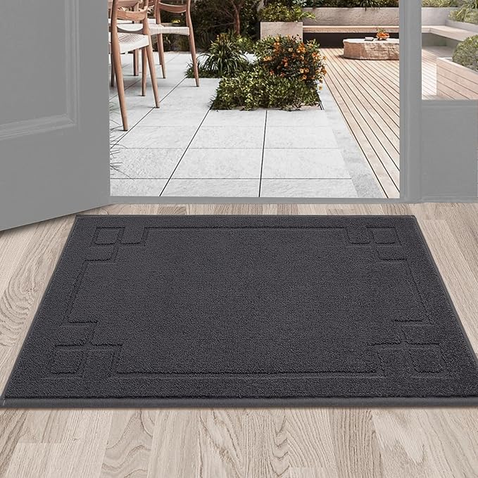 BEQHAUSE Door Mat 24" x 36", Non-Slip Door Mats Indoor Entryway Rugs Washable Low-Profile Absorbent and Stain Resist Floor Mats, Dog Door Mat for Front Back Door, Mud Wet Shoes & Paws, Dark Grey