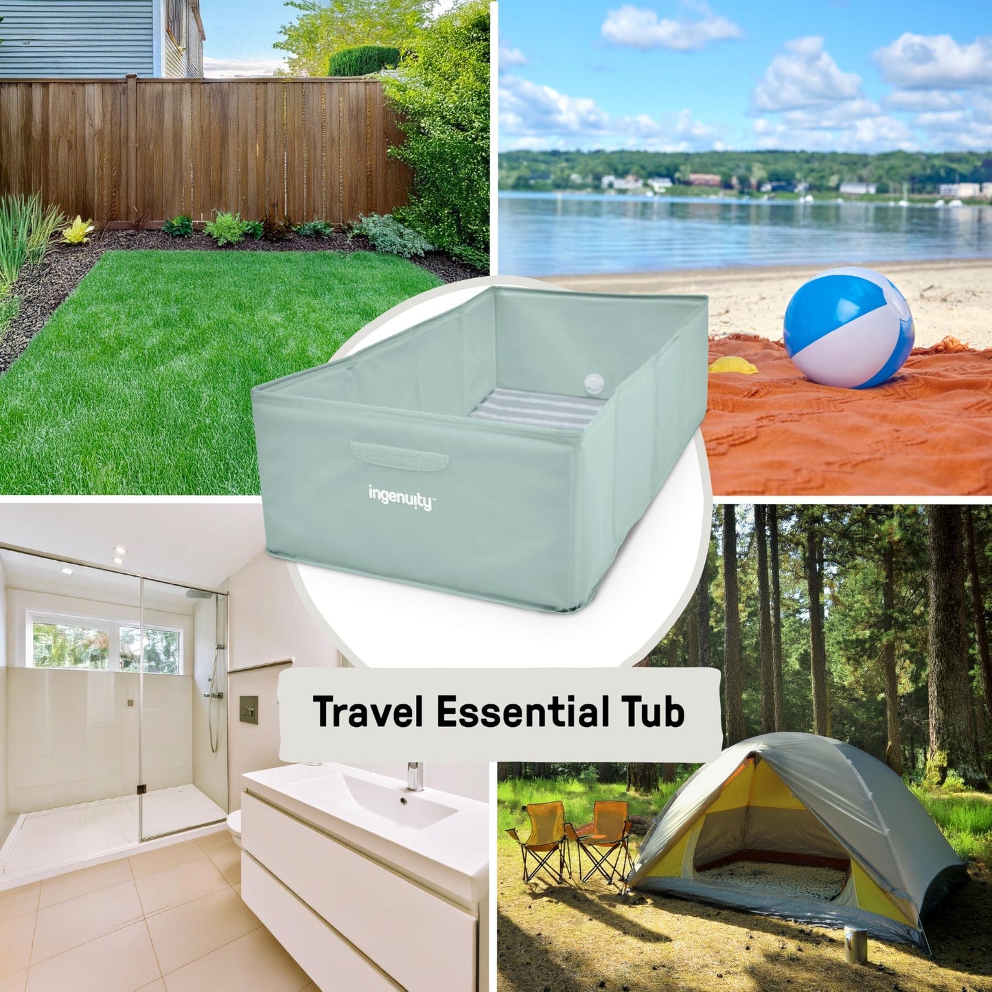 Ingenuity Tuckaway Toddler Folding Tub, Converts Shower to Tub, Folds to Store, Easy to Clean, No Assembly Required, Portable Baby Bathtub for Travel, 12M-5Y, Green