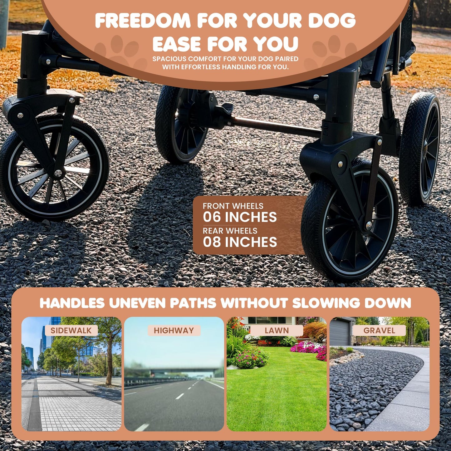 AdventEdge Premium Large Dog Stroller for Pets up to 55lbs, Dog Stroller for Medium Dogs, All-Terrain pet Stroller with Carbon Steel Frame & Breathable Mesh, Black & Grey (Large)