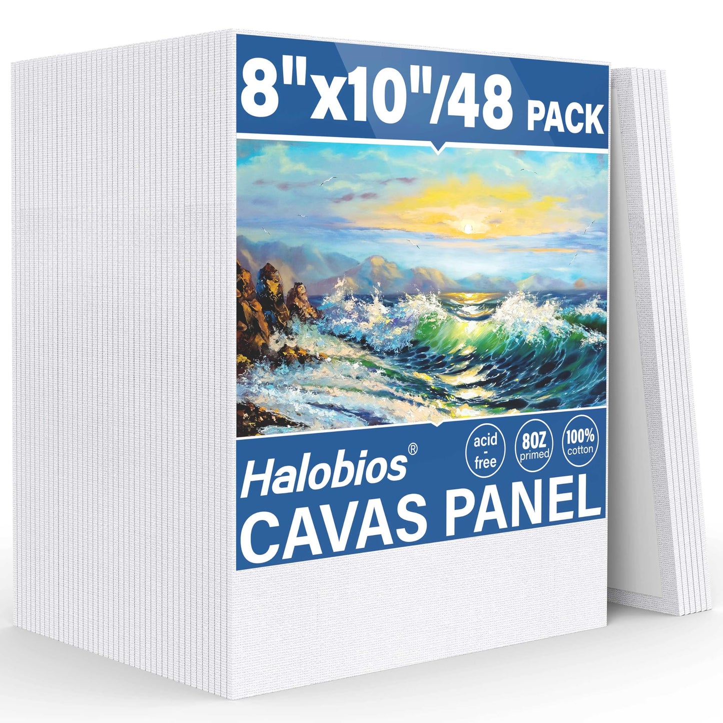 Halobios Canvas Boards for Painting 8x10 Inch, 48 Pack Blanck Canvas Panels Art Painting Supplies, 100% Cotton Primed Painting Supplies for Acrylic, Oil, Tempera & Watercolor Paint
